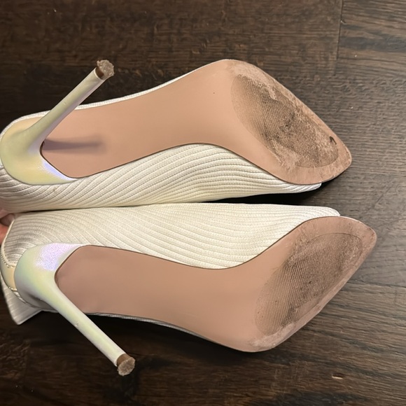 Steve Madden White Knit Forgo Pull On Peep Toe Heel size 9.5 (size 9 fit) - Picture 9 of 11